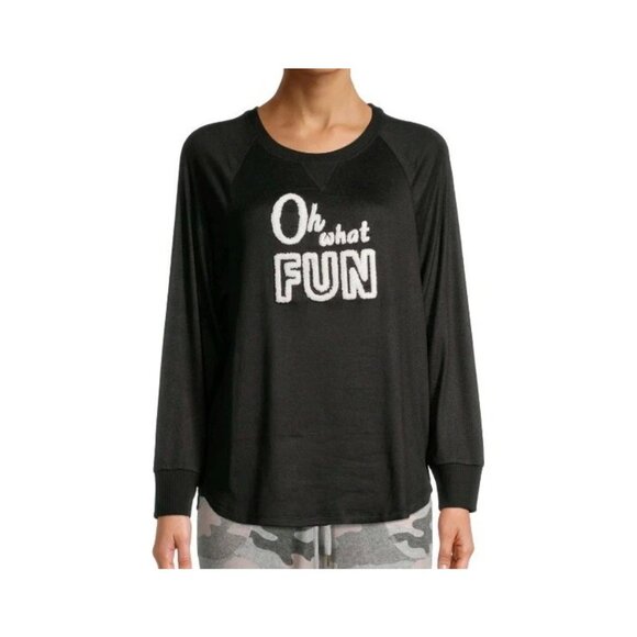 NWT Secret Treasures Women’s L Black Hacci Sleep Top Oh What Fun Long Sleeve - Picture 1 of 1
